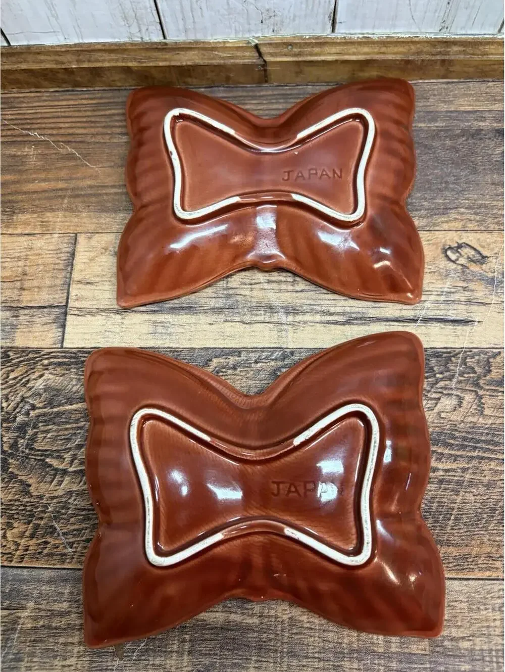 Vtg Lot Of 2 Butterfly Tray Trinket Dish 60-70s MCM Ceramic Red-Brown 6.5” Japan - Picture 3 of 7